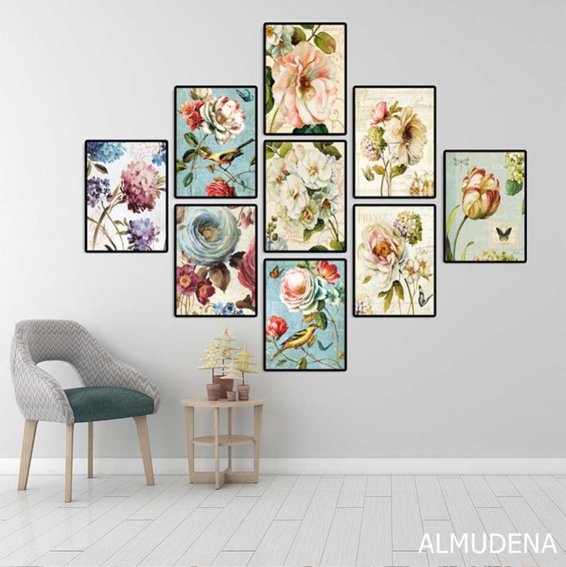 

Nordic Poster Retro Colorful Flowers Bird Canvas Paintings Modular Pictures for Living Room Home Decoration Wall Art Prints
