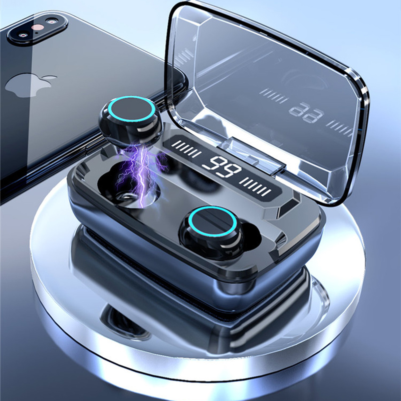 

Wireless Earphones Bluetooth V5.0 TWS Wireless Bluetooth LED Display With 3300mAh Power Bank Headsets With Microphone