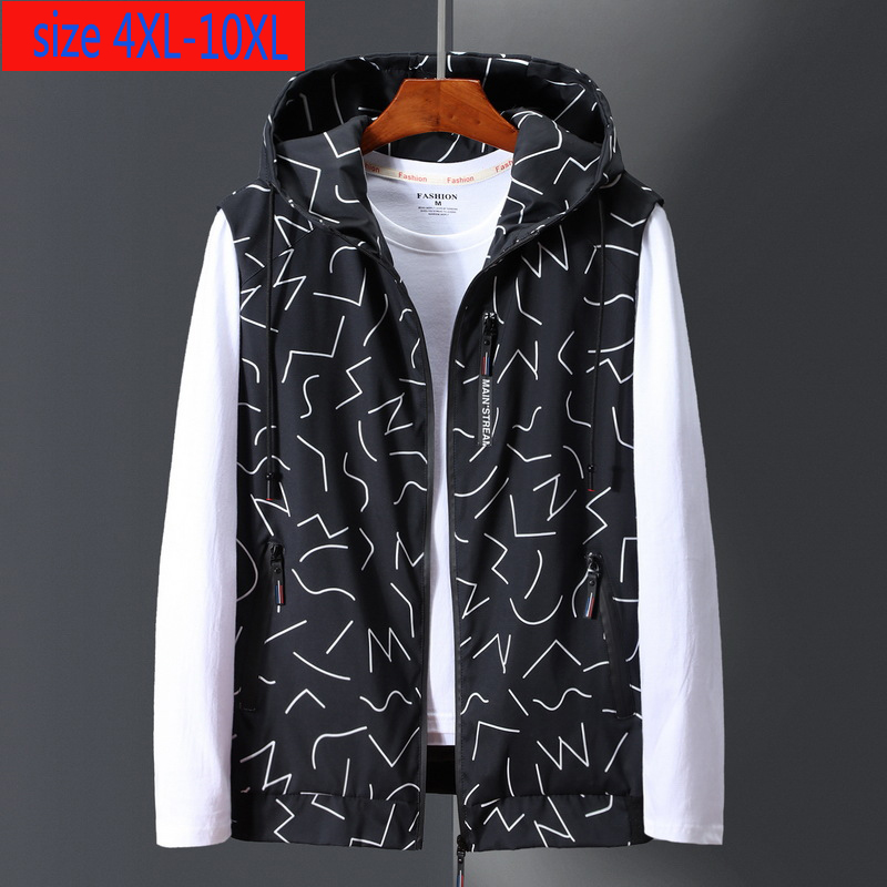 

New Arrival Fashion Spring Autumn Extra Large Casual Print Loose Sleeveless Hoodie Men Vest Plus Size  5XL 6XL 7XL 8XL9XL10XL