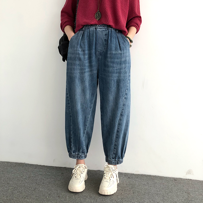 

women jeans High waist casual corset pants Loose plus size cropped trousers Skinny all-match harem pants cargo women, Black jeans