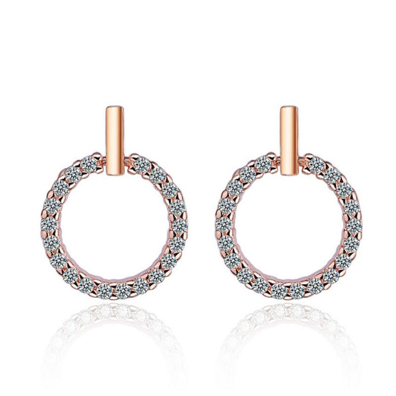 

Simple Fashion Rose Gold Color Round Circle Micro Pave Zircon Stud Earrings For Women Jewelry S-E407
