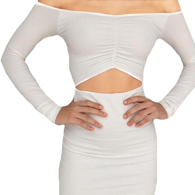 

INDJXND Women Autumn Winter Dress Sexy Off Shoulder Long Sleeve Elastic Dresses Vestidos Bodycon Dress Club Party Streetwear, Red