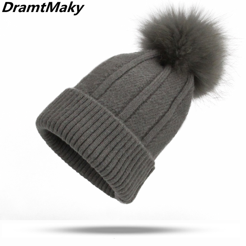 

Hot New Parent-child cap Winter Hat Brand Female Ball Cap Pom Poms For Women Girl Hat Knitted Beanies Skullies Beanies, White