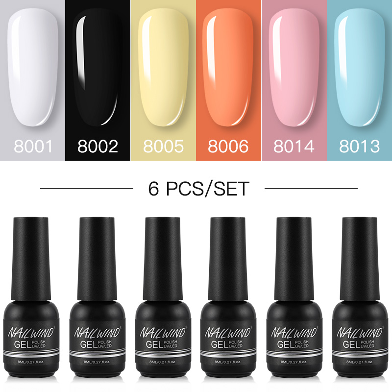 

NAILWIND Gel Nail Polish 6PCS/Set Hybrid Varnishes Semi Permanent UV LED Base Top Coat For Nais Art Manicure Kit Gel Polish set