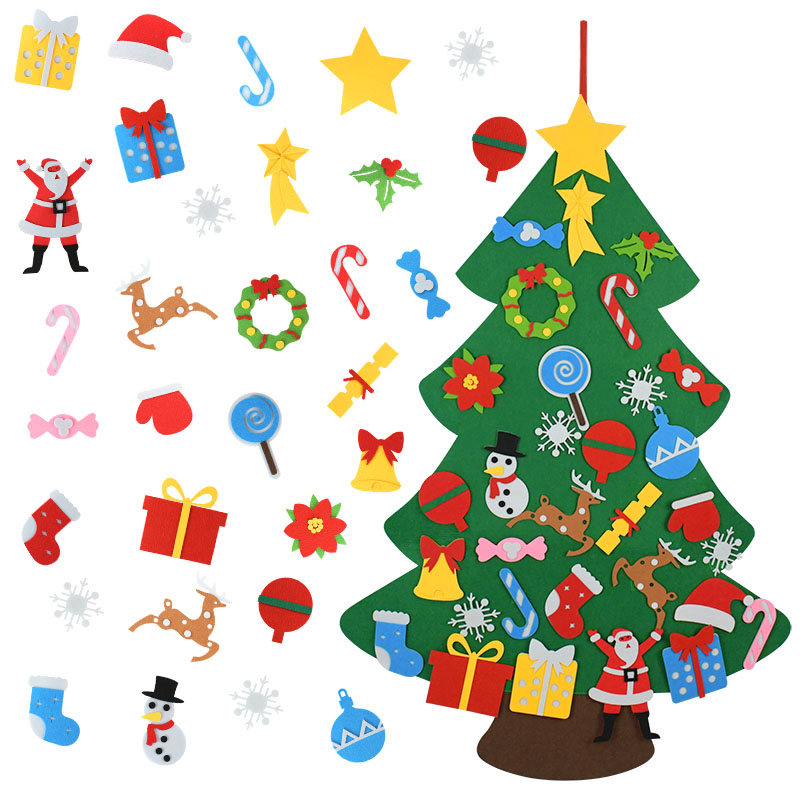 

DIY Felt Christmas Tree Set with Detachable Ornaments Kids Wall Hanging Xmas Gifts for Christmas Decorations New Year Gifts