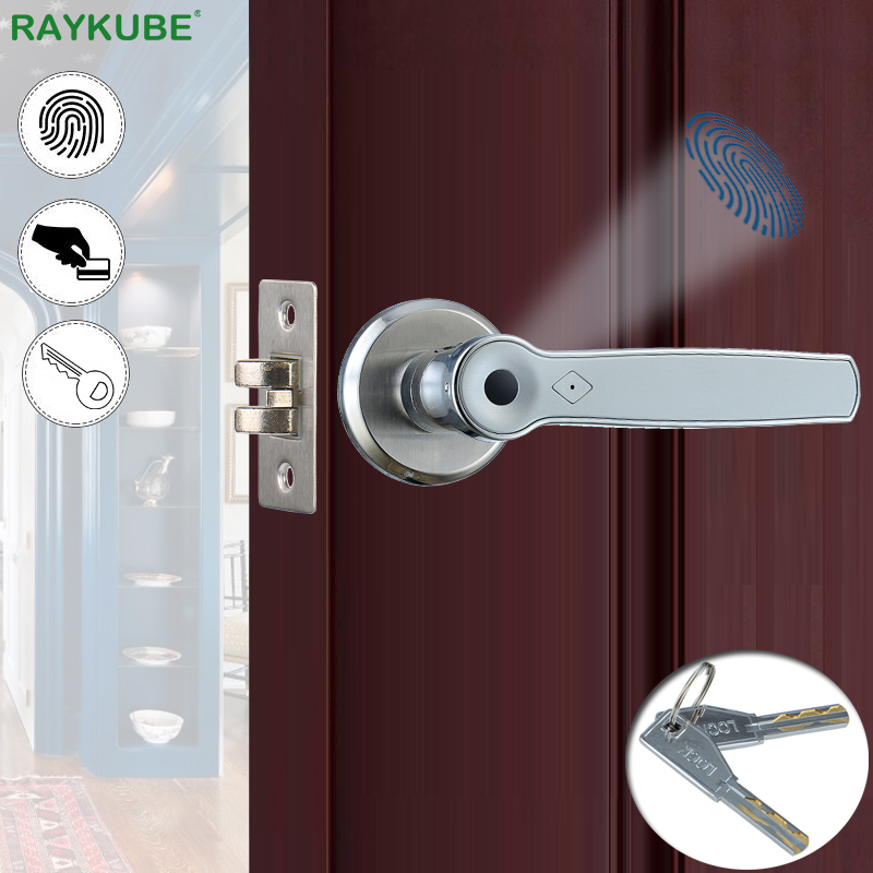 

RAYKUBE Biometric Fingerprint Lock Smart 13.56Mhz IC Card Knob Deadbolt Keyless Electronic Door Lock For Home Office R-S158