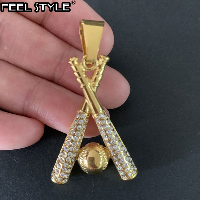 

HIP Hop Chain Stainless Steel Baseball Bling Iced Out Gold Color Pendants & Necklaces for Men Jewelry Dropshipping
