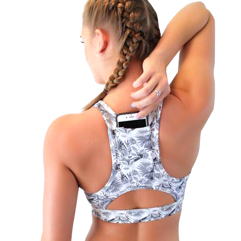 

Lucylizz Women's Compression Padded Sports Bra With Phone Pocket Yoga Bra Sportswear Elastic Running Underwear Gym Sport Top, Blue