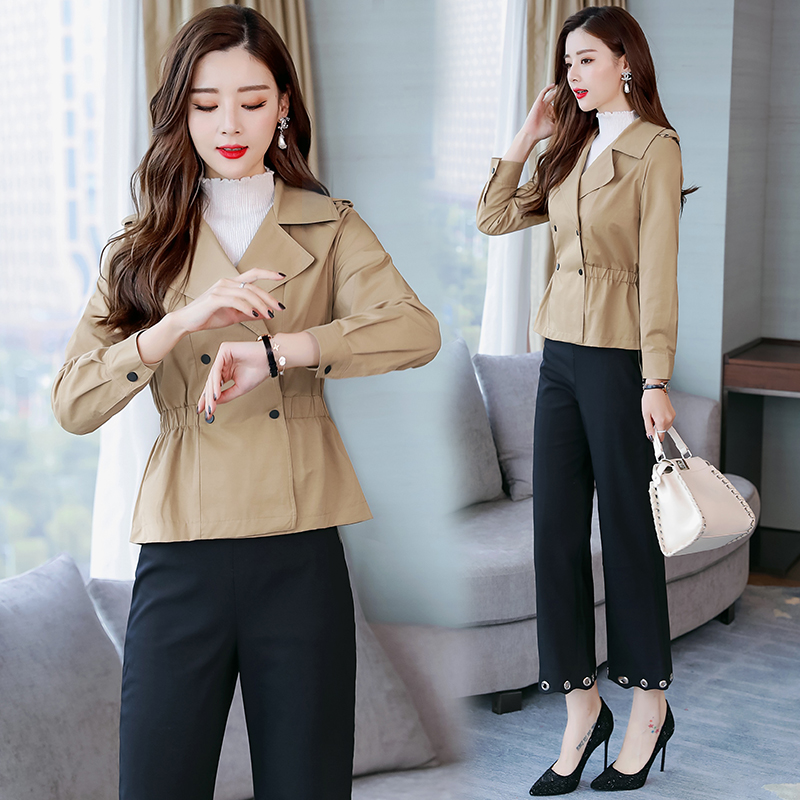 

Women' Wild Short Thench Coats Nine-point Sleeve Spring Windbreaker Double-breasted Women' Autumn Short Slim Trench Coat Z658, Khaki