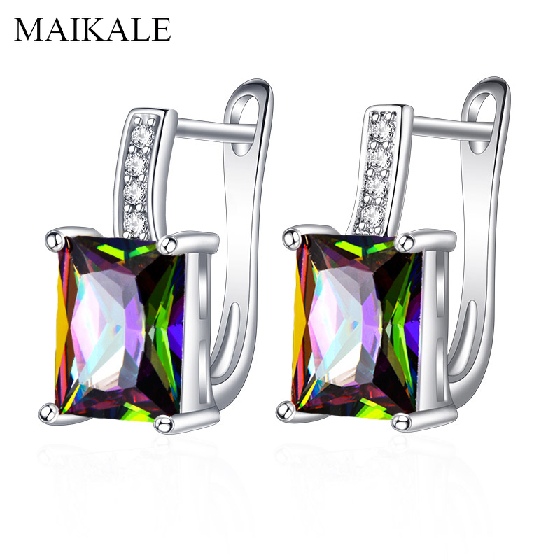 

MAIKALE Classic Square Colorful Cubic Zirconia Stud Earring Gold Silver Color Plated Gem CZ Earrings for Women Jewelry Gifts