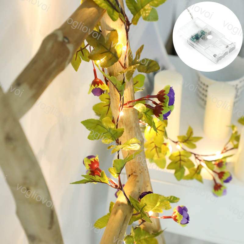 

Christmas Lights String 2M 20LED Rattan Flowers Lighting Chain Copper 3000K INS Room Ornamental Festoon Lamp Vine Holiday DHL