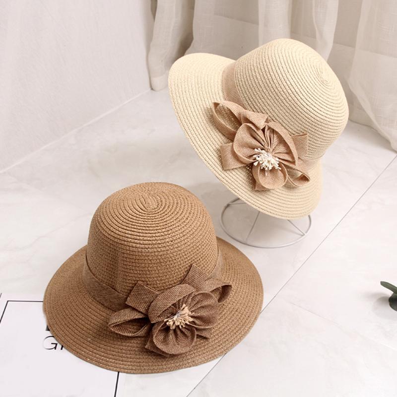 

Women Casual Straw Hat Summer Sunshade Beach Flowers Dating Shopping Party Wide Brim Holiday Daily Travel, Grey