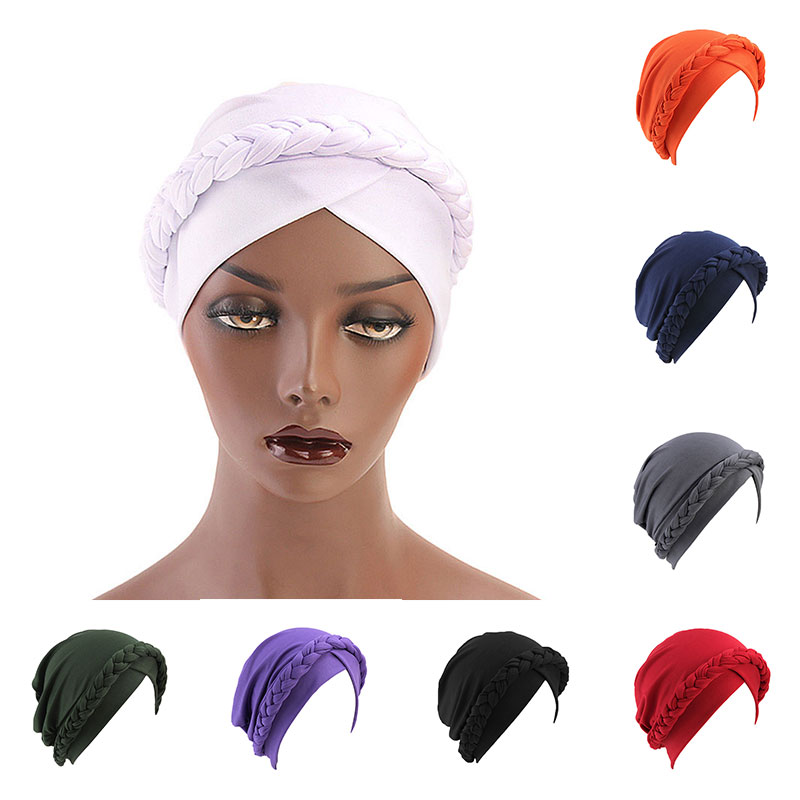 

2020 Cotton Braided Muslim Turban scarf For Women Islamic Inner Hijab Caps Arab wrap Head scarves femme musulman turbante mujer, Multi