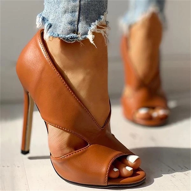 

2020 Summer Pumps Shoes Fashion Solid Color Casual Open Toe Super High Heel Fish Head Pumps Size 34-43 Women Female PU Sandals, Black
