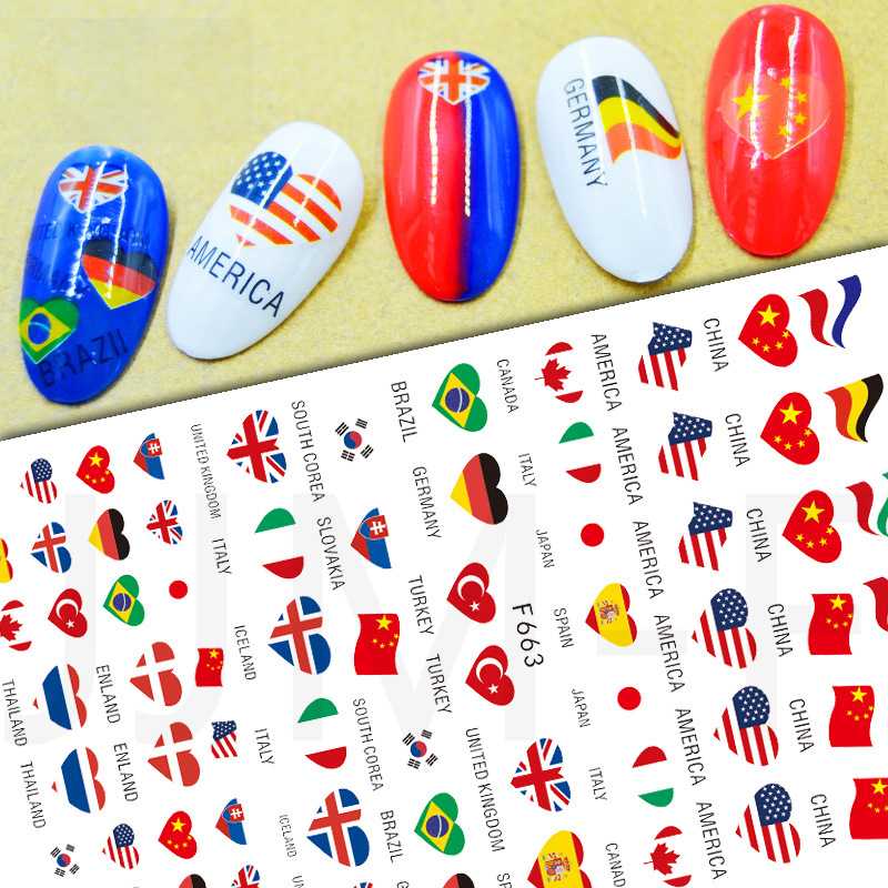 

1pc 3D Nail Stickers Flower Butterfly National flag Nail Art Stickers Decals Adhesive Manicure Art Tips Decoration