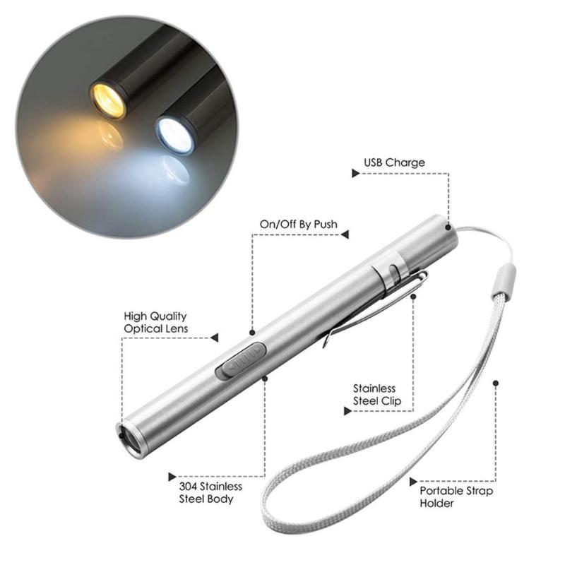 

GloryStar Stainless Steel Highlight Pen Shape USB Charging Mini LED Lithium Battery