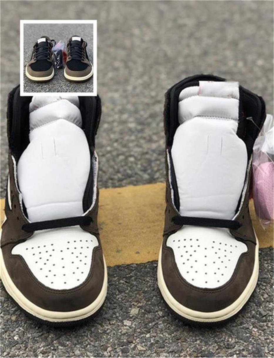 

With Box Travis High And Low OG TS SP 1 Casual Jack Suede Sail Black Dark Mocha University 1 Joint Toe Shoes, Color-1