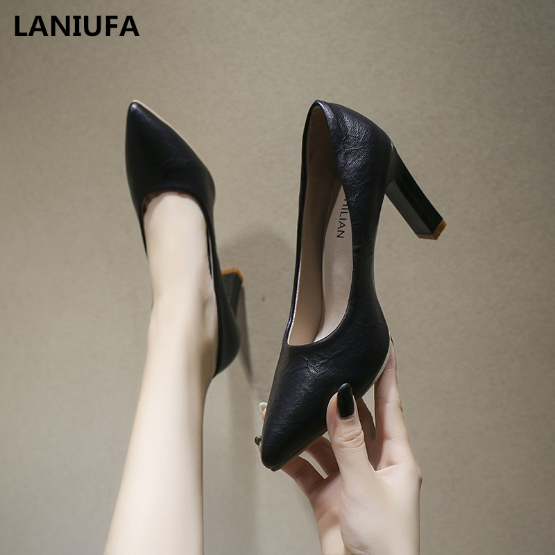 

woman shoes Pumps Women shoes Female Footwear high heels Pointed toe PU leather comfortable work dress woman mujer, White