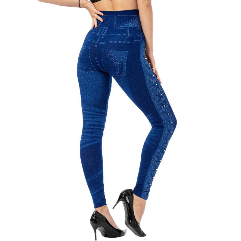 

SAGACE yoga pants Women Casual Imitation Cowboy Leggings Bead High Elasticity yoga pants Slim tights women for gym Fitness Sport, Bk