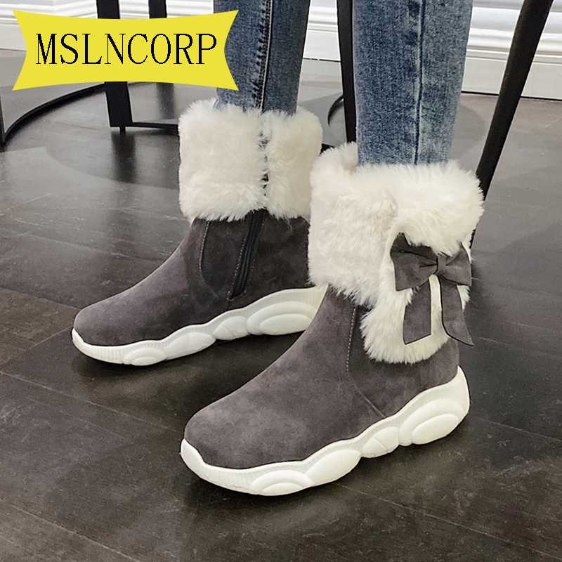 

Plus Size 34-46 Women Snow Boots Flat Winter Platform Fashion Ladies Warm Shoes 2020 Flock Fur Women's Suede Ankle Boots Female, Beige