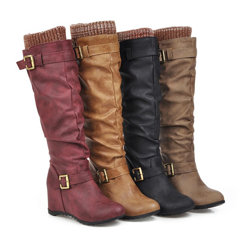 

shoes woman 2020 Fashion Women Western Cowboy Knee Boots Winter Warm Outdoor Punk Boots Zapatos de Mujer Dropship, Black