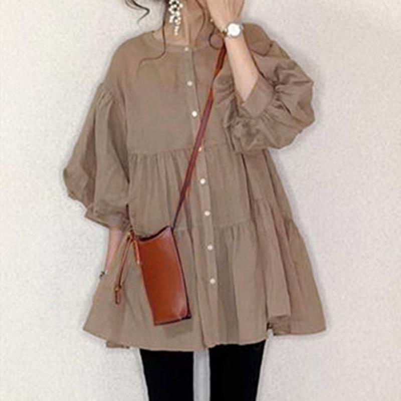 

Blouse Women Japan Style 2020 New Autumn Long Sleeve Female Shirt Korean High Waist Female Loose Blouse Shirts Tops Sweet, Khaki