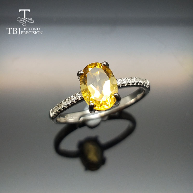 

TBJ,Simple Elegant Classic Small ring with natural citrine ov6*8mm in 925 sterling silver gemstone ring for women girl as a gift