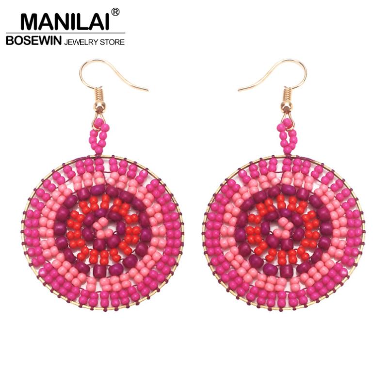 

MANILAI Bohemian Round Resin Beads Dangle Earrings Fashion Handmade Charm Statement Big Earrings For Women Jewelry 6 Color