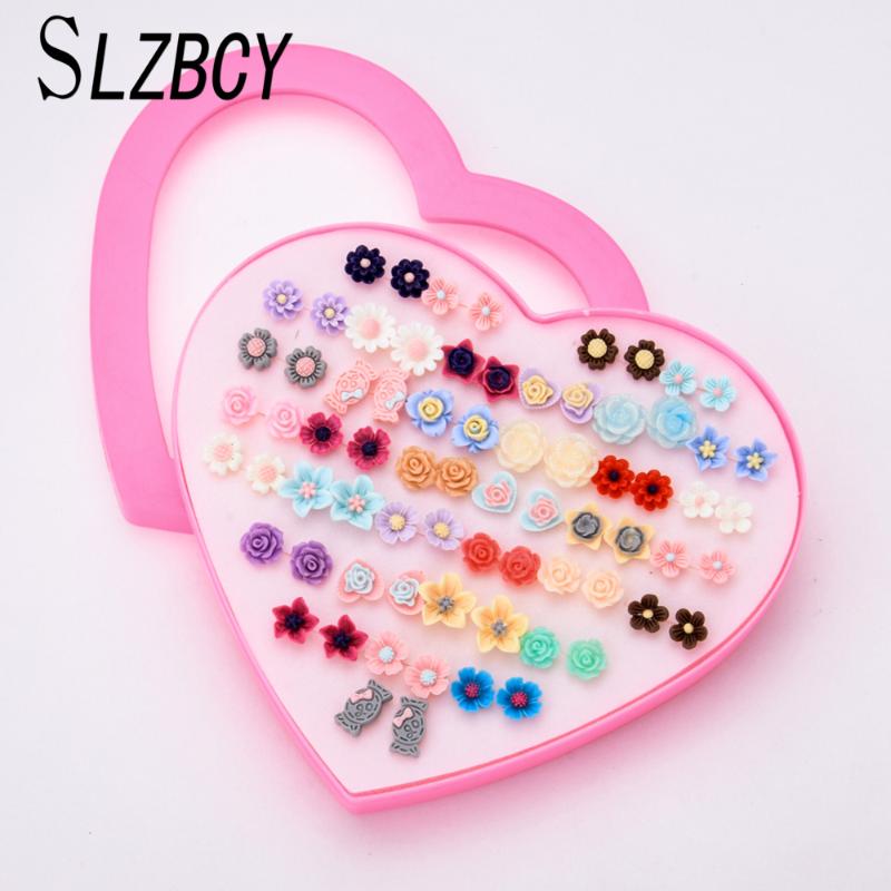 

Cute Resin Flower Small Stud Earrings Sets for Women Girls Child Christmas Gift Colorful Fruits Earring Fashion Jewelry 36pairs