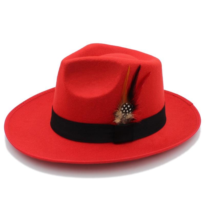 

Unisex Retro Wool Fedora Trilby Hat Black Ribbon Pheasant Feathers Band Bowler C Crown Teardrop Shape Cap ( 58cm