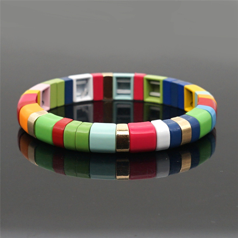

Hot Ins Rainbow Tile Bracelet Fashion Bohemian Friendship Bangles For VSCO Girl Street Photography Bangles