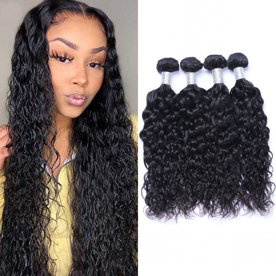 

Malaysian Water Wave Bundles Unprocessed Human Hair Weave Bundle Extensions 4 Bundles Wet and Wavy Hair Weft, Natural color