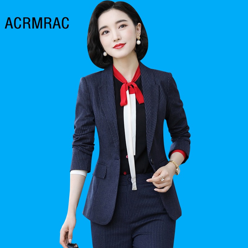 

Women suits Slim autumn stripe jacket Pants 2-piece set Formal Women pants suits Woman set 9369, 5190 black shirt