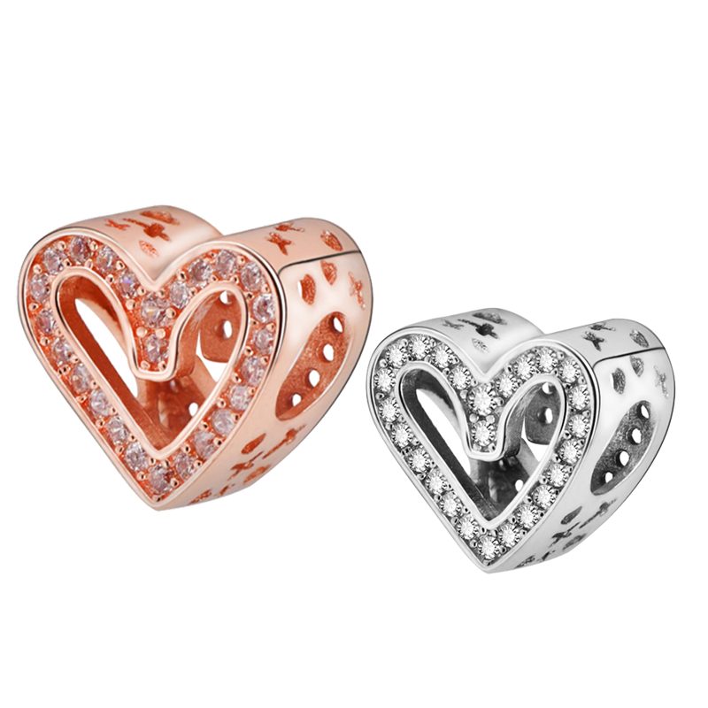 

2020 Valentine's New 925 Sterling Silver Beads Sparkling Freehand Heart Charm fit Original European Bracelets Women DIY Jewelry