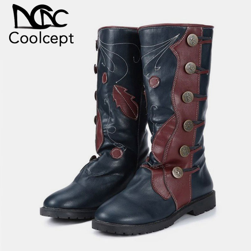

CoolCept New Arrival Women Long Boots Vintage Style Winter Shoes Women Fashion Buckle Daily Lady Street Footwear Size 34-43, Black-dl