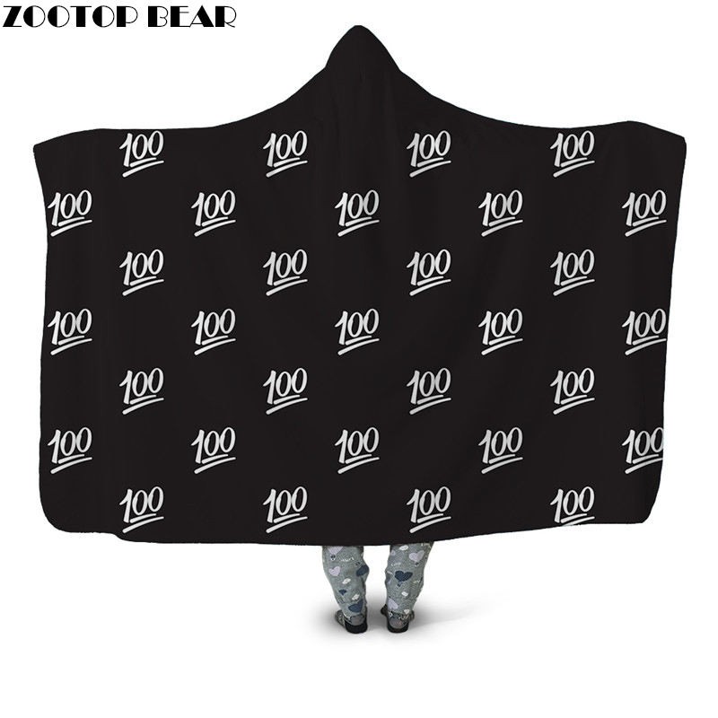

100 Points 3D Print Wearable Hooded Blanket Sofa Popular Fashion Office Bedspread Plush Blanket Adult Fleece Throw