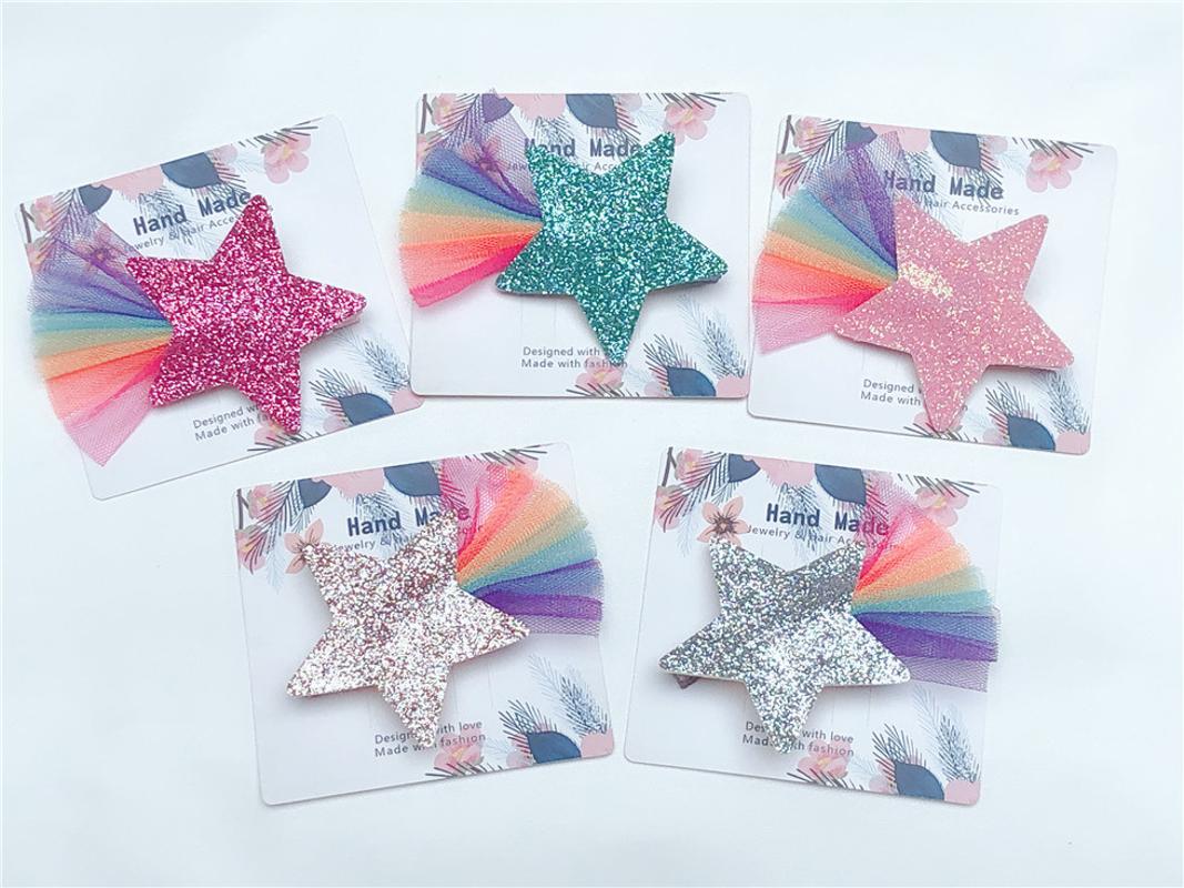 

ins Boutique 20pcs Fashion Cute Glitter Star Hairpins Solid Rainbow Lace Star Hair Clips Princess Headwear Hair Accessories
