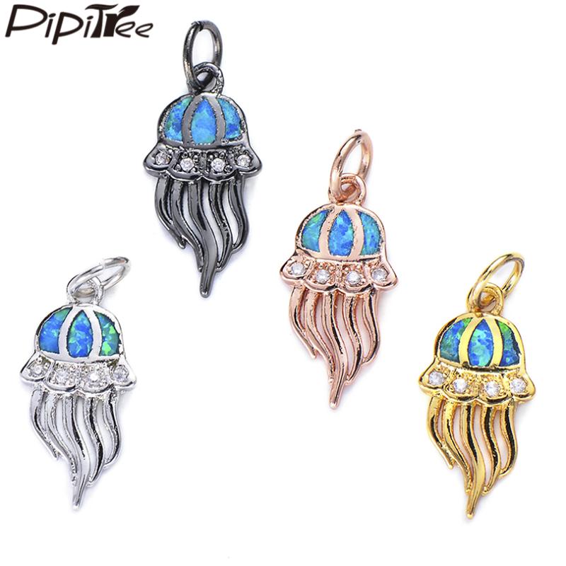 

Pipitree New Blue Fire Opal Jellyfish Charms fit Pendant Necklace Gold Color CZ Zircon DIY Charms Jewelry Making