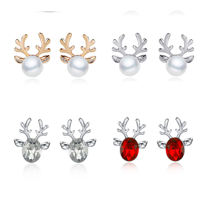 

1Pair Women Xmas Gift Elegant Jewelry Christmas Pearl Deer Earrings Reindeer Ear Stud