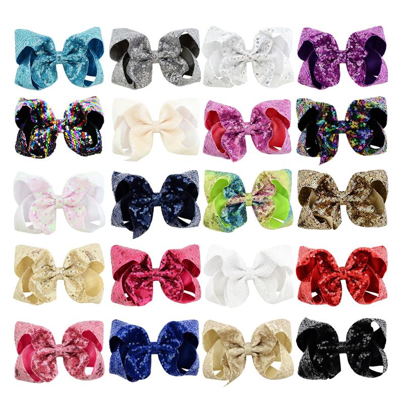 

6 inch Big Large Sequins Bows Alligator Clip Barrette For Teens Women 20 Bulk Glitter Hairbows Children Girls Hair Accessories, 12