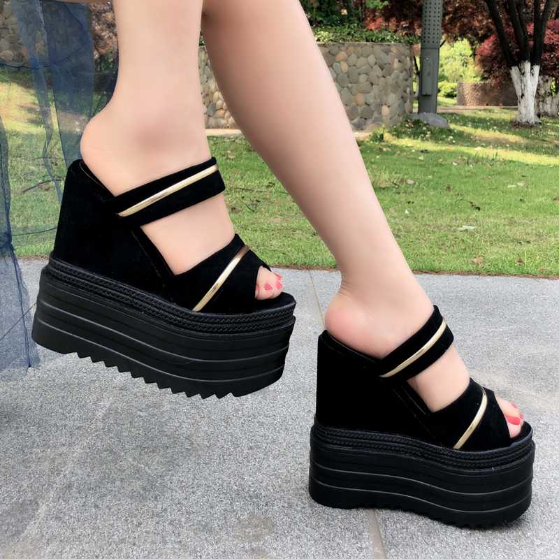 

2020 New Summer Open Toe Sandals High Heels Platform Shoes Woman Block Heels Black White Wedding Shoes Bride Footwear 14cm