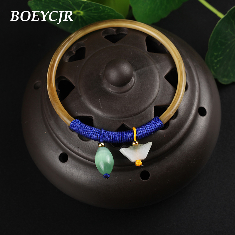 

BOEYCJR 4 Style Available Tibetan Horn Bangles & Bracelets Vintage Ethnic Fashion Jewelry Braided Rope Bangle For Women Gift
