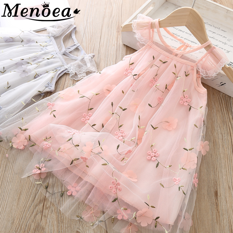 

Menoea Kids Dress Fashion 2020 Summer Sleeveless Girls Mesh Casual Lace Embroidery Princess Children Kids Dresses For Gils, Ay474 gray