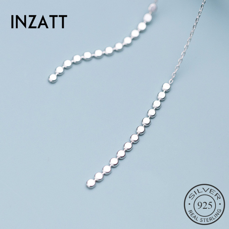 

INZA Minimalist Chain Geometry Round Drop Earrings For Fashion Women Party Real 925 Sterling Silver Fine Jewelry Cute Gift