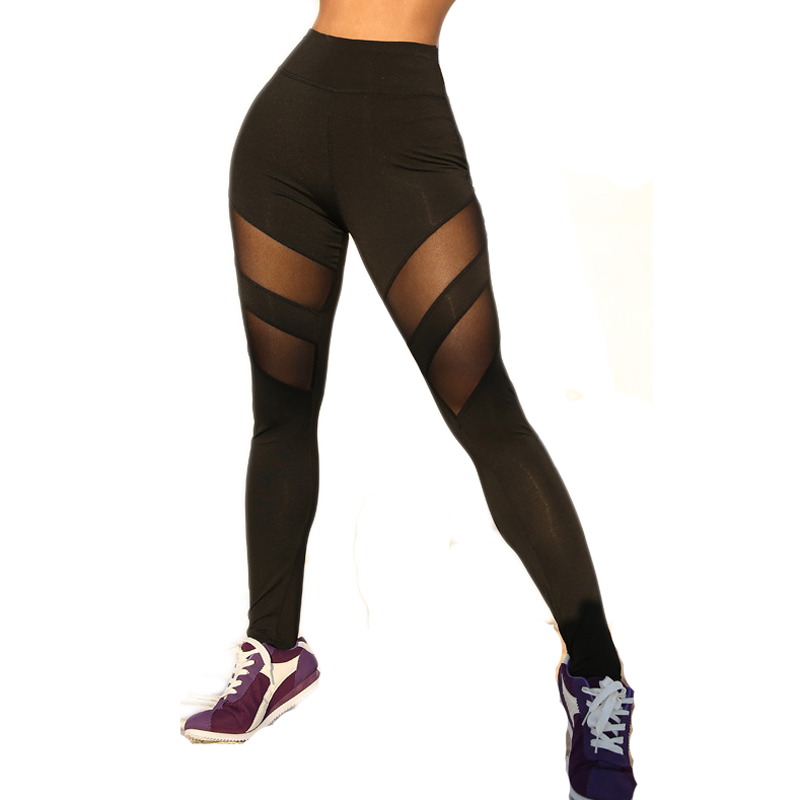 

Women Mesh Patchwork Sport Leggings High Waist Tights Pants Solid Sports Wear for Women Gym Push Up Yoga Pants Plus Size -XL, Black