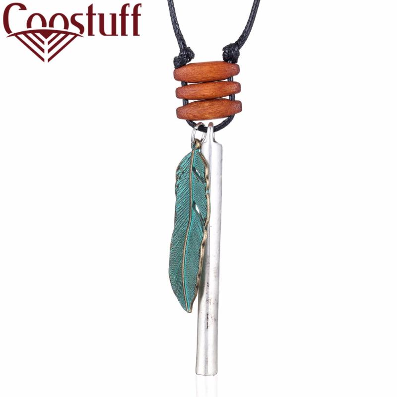 

Women Jewelry Long Necklaces Vintage Wooden Beads Green Leaf necklaces & pendants women collares mujer choker kolye bijoux femme