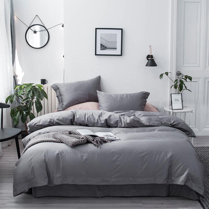 

44 100%Cotton Button Duvet Cover Reversible Bedding set Super Soft Comforter Cover Sheet Pillowcases Queen King 4Pcs, Color 8