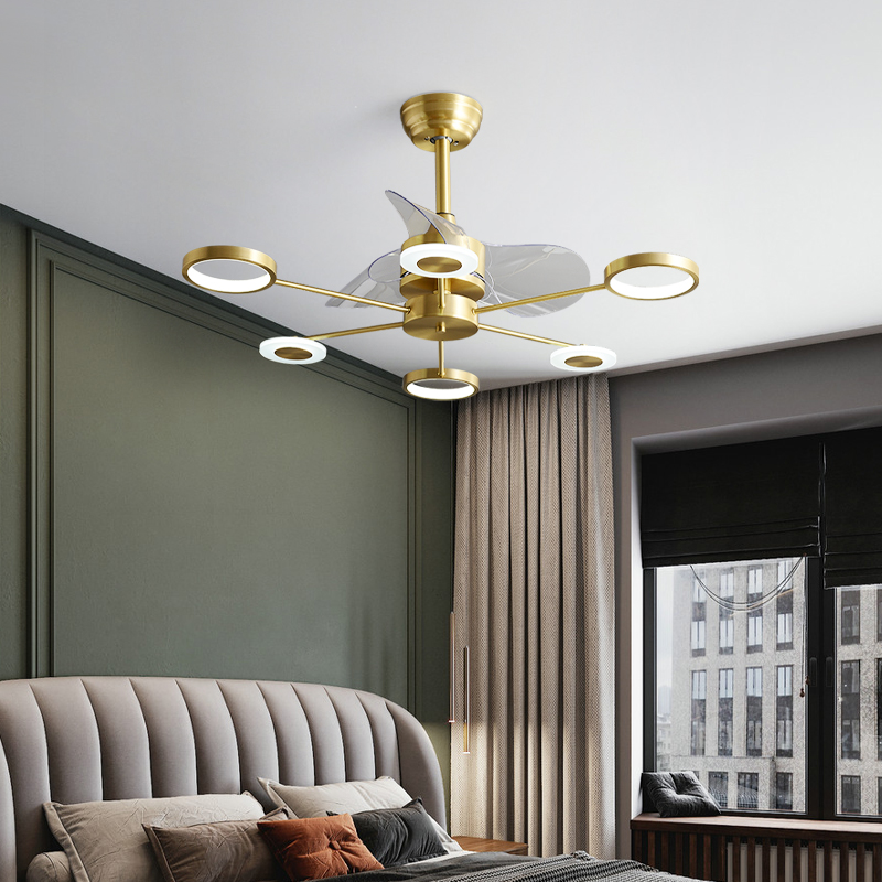 

Crystal Acrylic Ceiling Fan 42 inch lamps lamp remote control copper Invisible Simple home living room three color