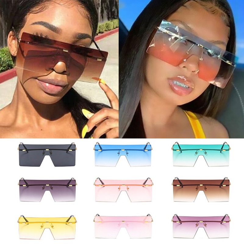 

Wholesale 10 Colors One Piece Rimless Square Women's Sunglasses Alloy Flat Brown Sun Glasses Men Shield Hip Hop Shades Ink Bulk