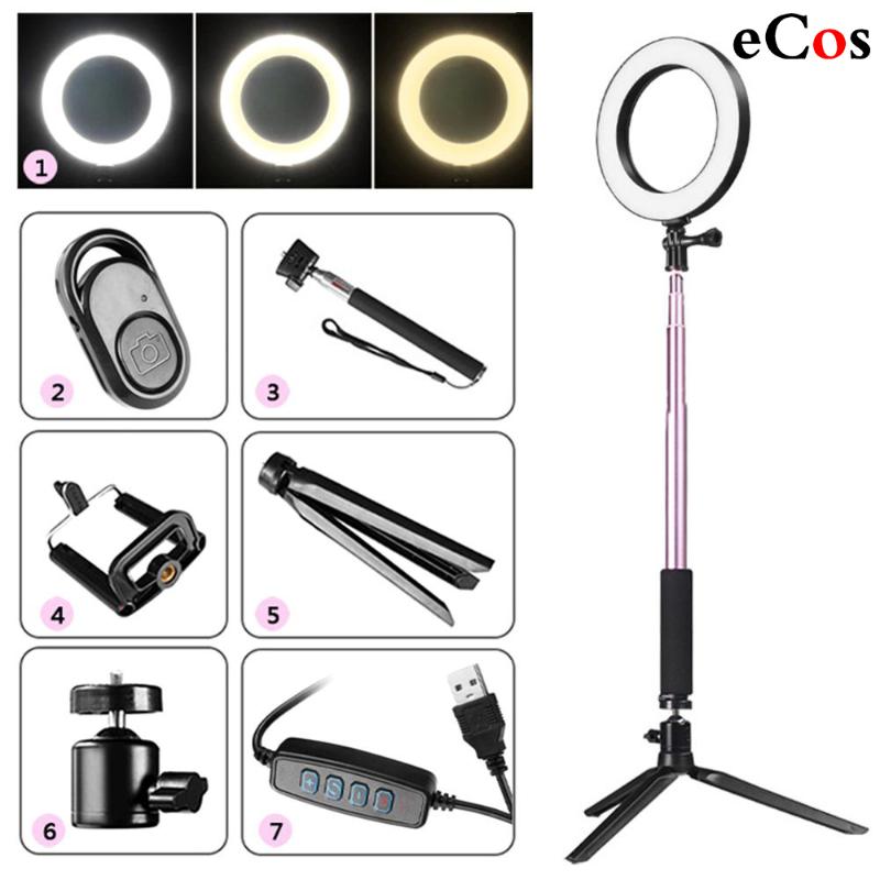 

Photography Dimmable Flash LED Selfie Ring Light Video Live 3500-5500k Photo Studio Light Lamp With Phone Holder USB Plug Tripod